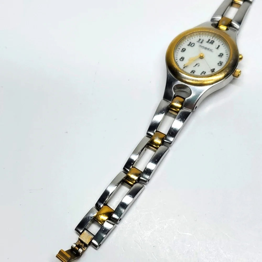 Vintage Fossil F² Watch ES9604 Two Tone Steel Wristband White Face Watch
